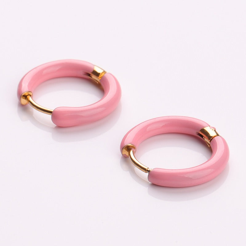 Wholesale Titanium Steel Enamel Colored Multi Color Drip Oil Premium Feeling Water Washable Non Fading Earrings